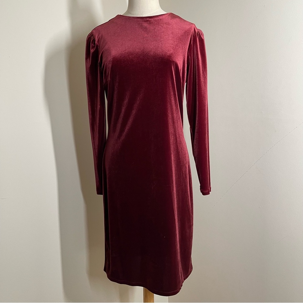 A New Day Women’s Burgundy Velvet - SZ Small - Long Sleeve Shift Dress